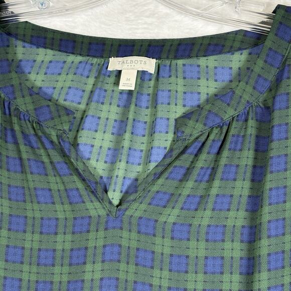 Talbots Plaid Blouse Womens Size Medium Green Blue Long Sleeve Holiday Fall - Picture 2 of 10